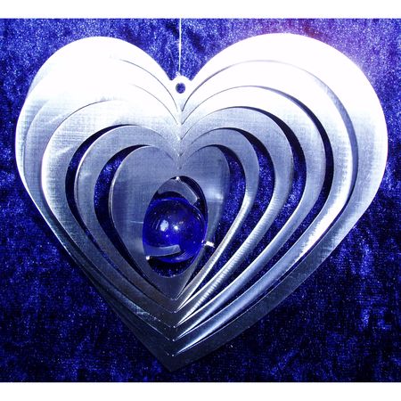 Windspiel Herz mit Murmel, \"Mini\", blau